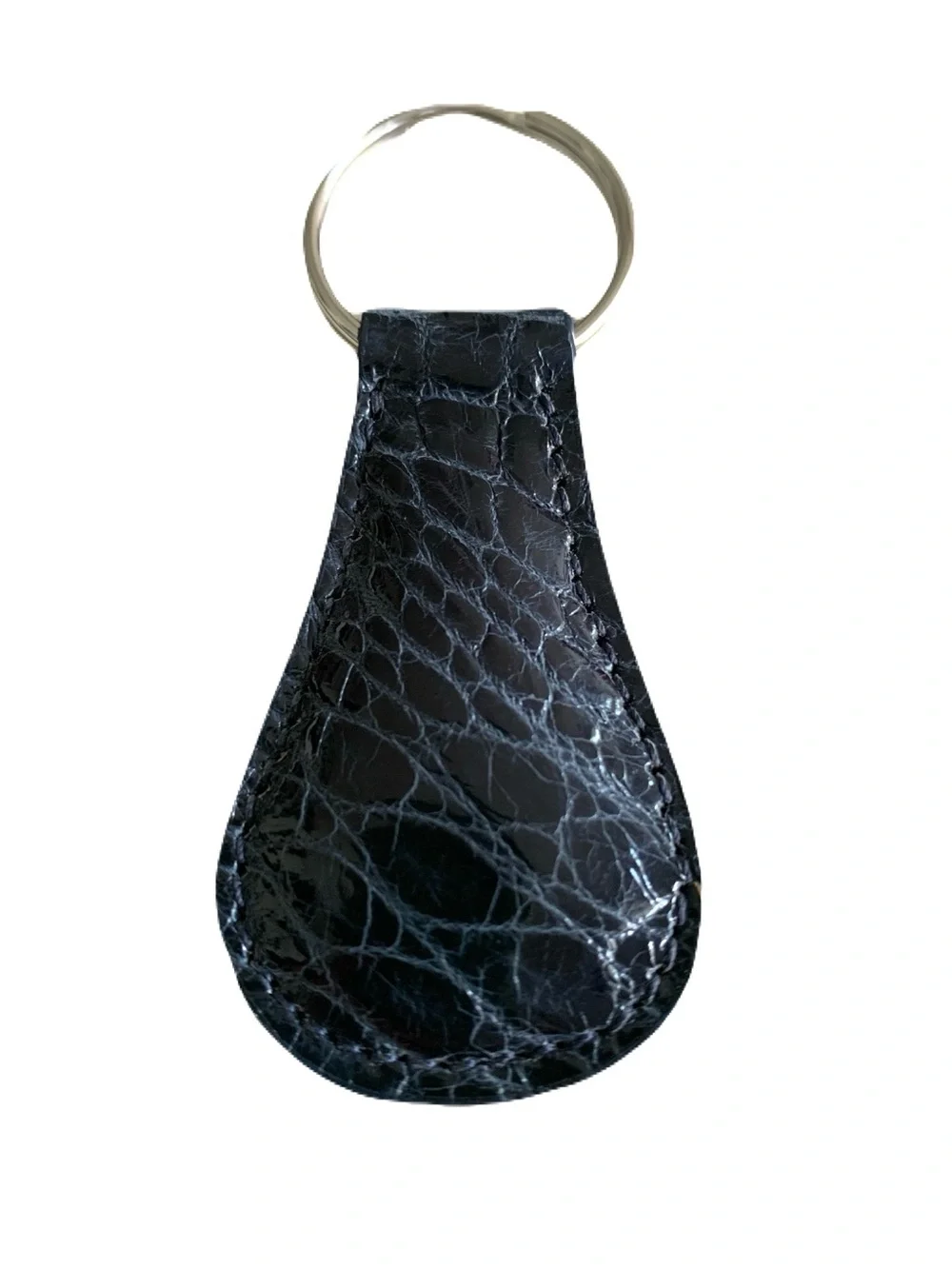 Handcrafted in USA Deep Blue Gray Shiny Glazed Alligator Unisex Key Chain Fob